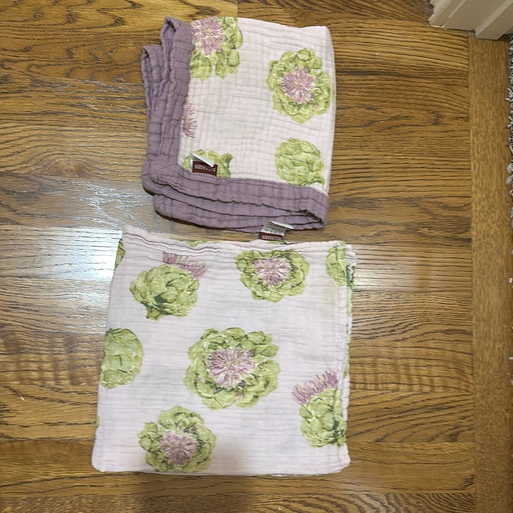 Milkbarn Baby Lovey Security Blanket artichoke Layer Unisex purple green EUC
